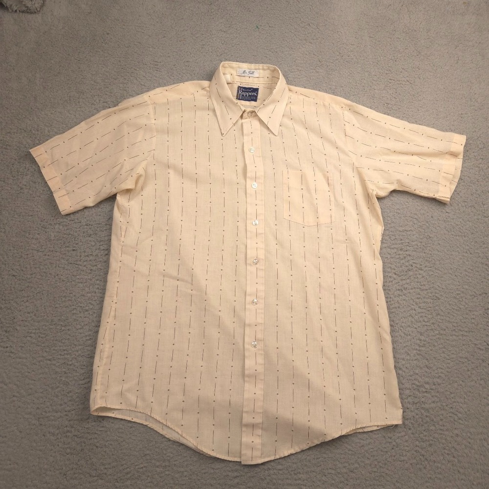 Vtg Dee Cee Rappers Mr Tall Men 16 16.5 Beige Short Sleeve Dress Shirt Stripe US